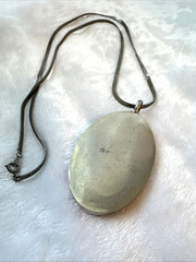 VTG Onyx glass black & silver herringbone chain 90s witchy goth amulet pendant