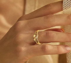 Round Cut 0.05TCW White Moissanite Moon And Star Pattern Ring 10K Yellow Gold FN