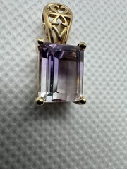 Vintage Emerald Cut Ametrine Purple & Clear Pendant with 10k Yellow Gold 2.46g