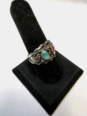 Vintage Max Calabaza Navajo Ring 925 Sterling Silver Turquoise & Coral SIZE 9.5