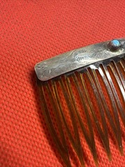 NAVAJO 925 Sterling Silver – Vintage Turquoise Hair Comb Clip