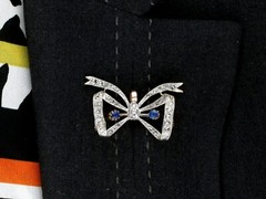 Antique French 0.45ct Sapphire and 0.93ct Diamond Yellow Gold Bow Brooch