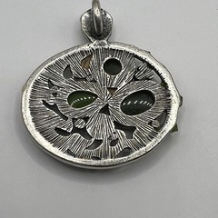 Silver Tone Pendant Green Cabochon Acrylic Stones Oval Open Metal Work