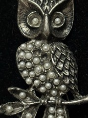 2.25 In Silver Toned Owl On A Branch With Faux Pearls Brooch. 2 Are Missing(135)