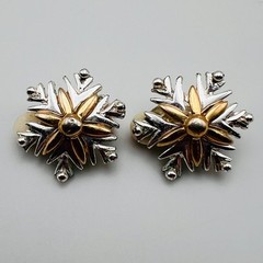 Vintage Snowflake Clip On Earrings Silver Gold Tone Two Tone Winter Holiday
