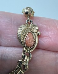 Vintage Southwestern Wm Wheeler WMCO Goldstone Gold Tone Feather Dangle Earrings