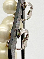 Vintage Marvella Faux Pearl Double Drop Clip On Earrings Signed Silver Tone