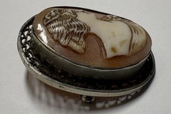 Vintage Cameo Carved Shell Portrait Of Lady Silver Filigree Brooch