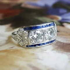Art Deco Style Lab Created Diamond & Sapphire 14K White Gold FN Engagement Ring