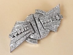 Art Deco 10.95 Ct Diamond and Platinum Duette Double Clip Brooch