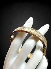 Antique Victorian Gold Filled Sterling Bangle Black Enamel Engraved Bracelet