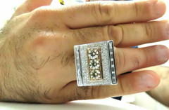 8.06CT Fancy Yellow Green & Vivid White Pave Cubic Zirconia Solid Wedding Ring