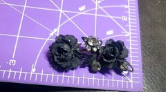 Vintage Juliana D&E Molded Plastic Rhinestone Flower Brooch Pin Mourning Jewelr