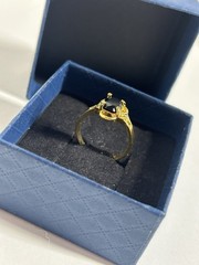 Vintage Black Cubic Zirconia Ring Gold Plated Womens Size 6.5