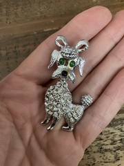 VINTAGE GREEN EYED POODLE BROOCH
