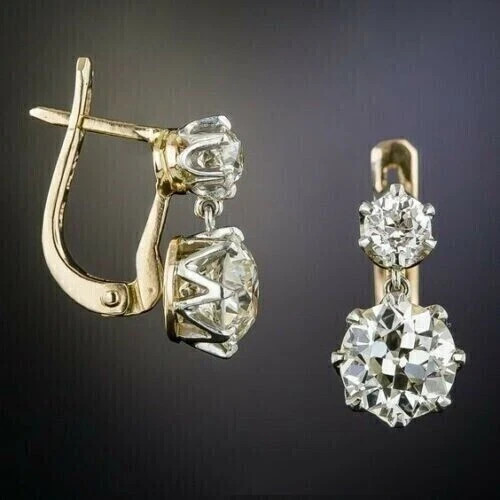 3Ct Round Cut Diamond Drop Dangle Engagement 14K Gold Finish Women’s Earrings