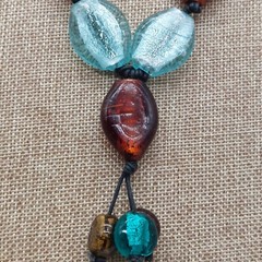 Multicolor Glass Bead Necklace Choker Blue Brown Green