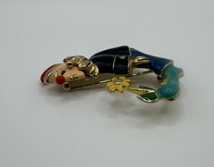 Colorful Enamel Clown Jester Flower on Shoe Brooch Pin VTG Retro Red Ball Nose