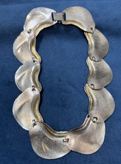 Vintage Modernist Statement Necklace Silver Tone Mirror Finish Chunky Collar
