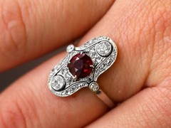 Antique Edwardian 1.18Ct Ruby and 0.66Ct Diamond, 14k Yellow Gold Dress Ring