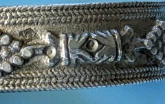 Vtg Israel Silver Cuff Bracelet 46 Grams Grapes & Palm Tree Hinged w/Pin Judaica