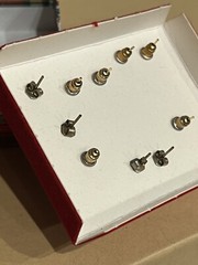 Vintage Gold Tone & Enamel Christmas Holiday Earrings 5 Pair Original Box Retro
