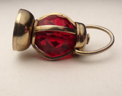 VTG 1960’S SILVER PLATE RED CUT CRYSTAL RAILROAD LATTERN BRACELET CHARM