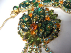 DeLizza & Elster Juliana intaglio floral jeweled bracelet brooch set green