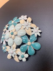 Vintage Large Turquoise and Cream Enamel Floral Broach 3” across