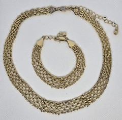 Vintage 14K Gold Plate Chain Weave Necklace & Bracelet Set 3 Inch Extension