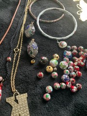 Vintage Cloisonne Enamel Jewelry pieces and Beads lot 121 grams
