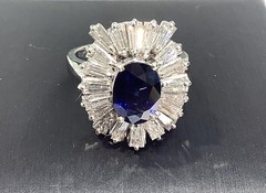 18K White Gold 2.95ctw Oval Sapphire & Tapered VS Baguette Diamond Ring