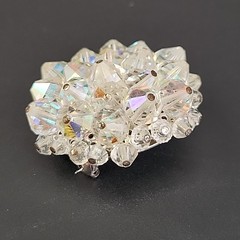 Aurora Borealis Glass Brooch Clip On Earrings Set Cluster Clear