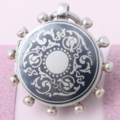 Antique Victorian Niello Silver Unique Foliate Large Double Sided Pendant Locket