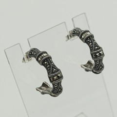 Vintage Judith Jack Sterling Silver 925 Marcasite Hoop Earrings