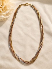 Vintage Tri Tone Twisted Herringbone Necklace Gold Silver Rose Gold Tone Chain