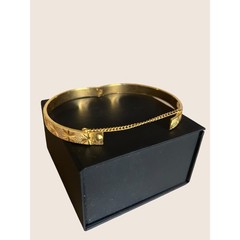 ✨ VTG ETCHED STARBURST DIAMOND CUT HINGE BANGLE BRACELET GOLD TONE SAFETY CHAIN