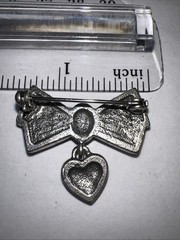 Vintage Silver Tone Multicolor Enamel Bow Heart Charm Brooch