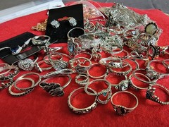 Estate Collection Silver Tone Jewelry Lot Rings Earrings mixed lot #10a (60 pcs)