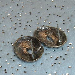 Vintage Sterling Silver Oval Maracite Post Earrings 7/8 inch