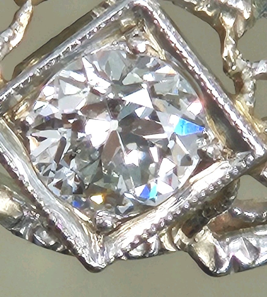 Art Deco Platinum & Gold Mixed .40ct Diamond Solitaire Brooch Bar Pin SI2 F/G