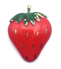 Strawberry Brooch Signed Lind Gal LG Painted Porcelain Signed Vintage Jewelry