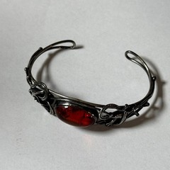 Vintage Sterling Silver Honey Amber Cuff Bracelet Art Nouveau Filigree Cognac