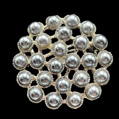 Vintage Brooch Gray Imitation Pearl Round Silver Tone Base Metal Costume Jewelry