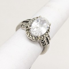 Vintage Elegant RING Silver 925 with Big Bright Stone -size: 8.25US (18mm) | #91