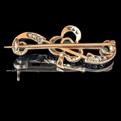 1800s Antique Victorian Turquoise Diamond 14K Gold Silver Topped Shamrock Brooch