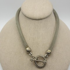 Vintage Mesh Necklace Toggle Clasp Silver Tone Choker 16 Inch