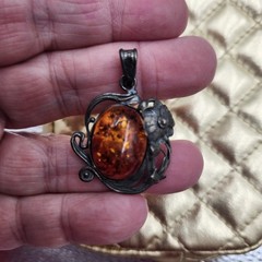 Natural Baltic Amber flower vintage Pendant charm Latvia circa 1970’s