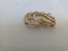 Vintage Capri Sunburst Flower Brooch Gold Tone White Rhinestone Floral Signed