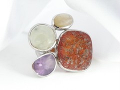 Huge Sterling Silver 925 Natural Gemstone Statement Vintage Ring Size 6